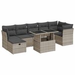 vidaXL Salon de jardin 8 Pièces avec coussins gris clair résine tressée