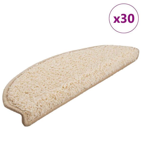vidaXL Tapis d'escalier 30 pièces 65 x 21 x 4 cm Crème Demi-rond Grand
