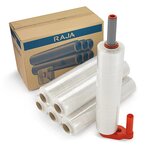 Pack film étirable manuel cast transparent raja 20 microns 500 mm + dérouleur plastique (lot de 6)