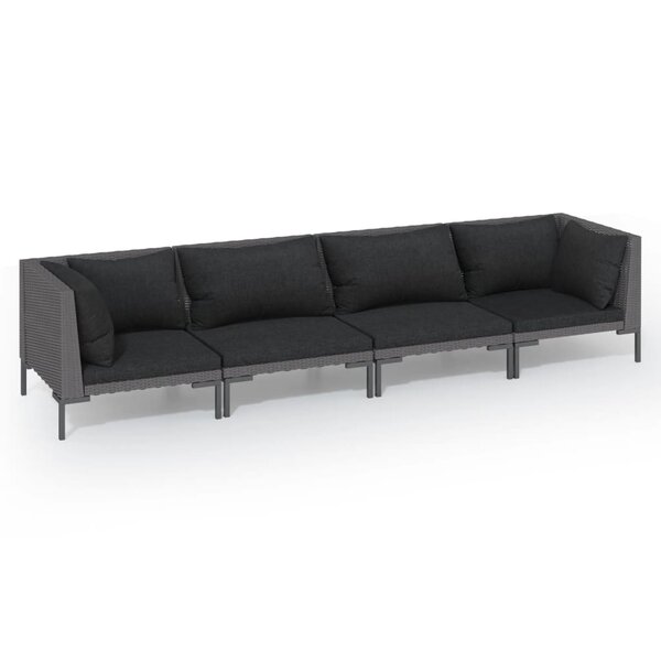 Salon de jardin meuble d'extérieur ensemble de mobilier 4 pièces avec coussins résine tressée gris foncé 02_0016185