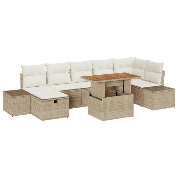 vidaXL Ensemble de canapés de jardin 8 pièces avec coussins beige poly rattan