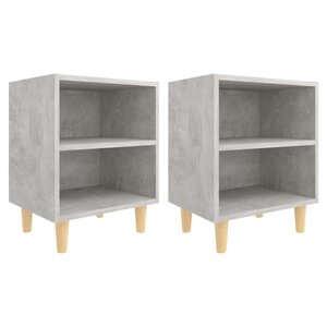 vidaXL Tables de chevet avec pieds en bois 2 Pièces Gris béton 40x30x50cm