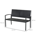 Banc de jardin 2 places style cosy chic résine tressée 4 fils imitation rotin noir