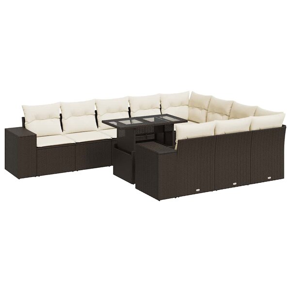 vidaXL Salon de jardin et coussins 11 Pièces marron résine tressée
