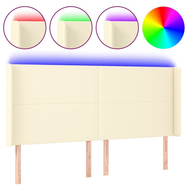 vidaXL Tête de lit à LED Crème 163x16x118/128 cm Similicuir