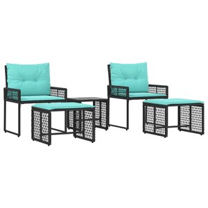 vidaXL Ensemble de meubles d'extérieur 5 pc Noir et turquoise