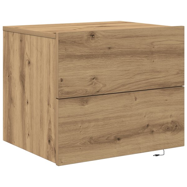 Table de chevet vidaXL avec LED en chêne artisanal 50x39x41 cm