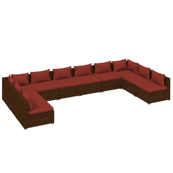 vidaXL Salon de jardin 10 Pièces avec coussins Résine tressée Marron