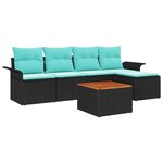 vidaXL Ensemble de canapé de jardin 6 Pièces Noir et turquoise