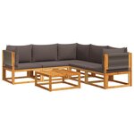 vidaXL Ensemble de canapés de jardin 6 pièces avec coussins en bois d'acacia et corde