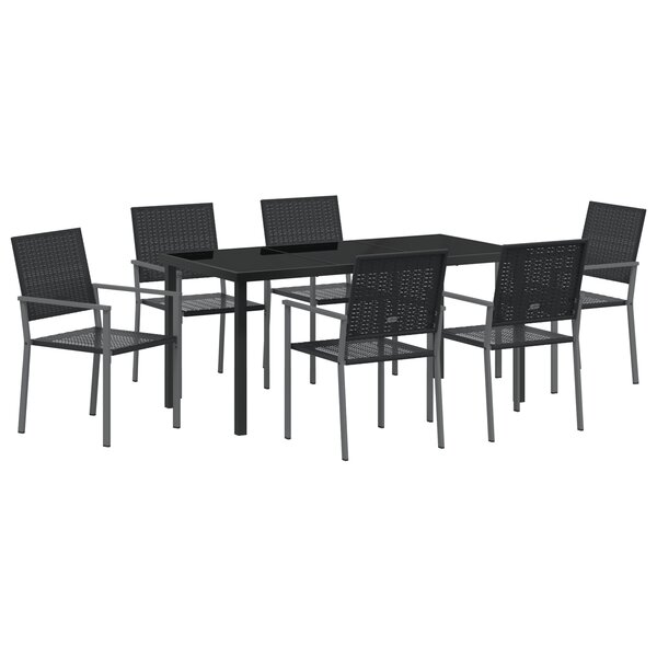 vidaXL Ensemble de salle à manger jardin 7 pièces en poly rotin noir.