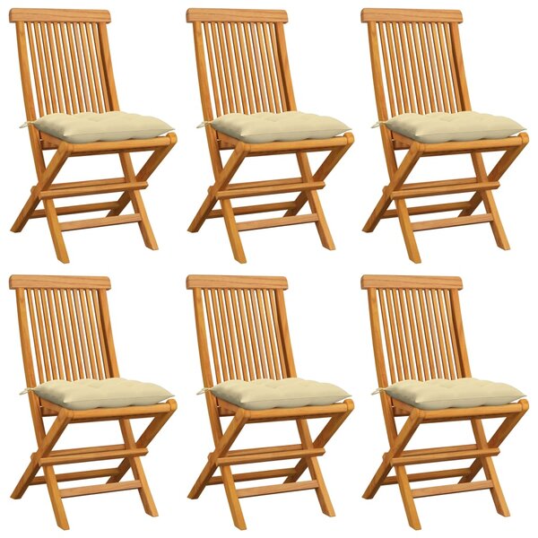 vidaXL Chaises de jardin et coussins blanc crème lot de 6 Teck massif