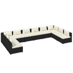 vidaXL Salon de jardin 10 Pièces avec coussins Résine tressée Noir