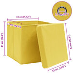vidaXL Boîtes de rangement et couvercles 4 Pièces Jaune 32x32x32 cm Tissu