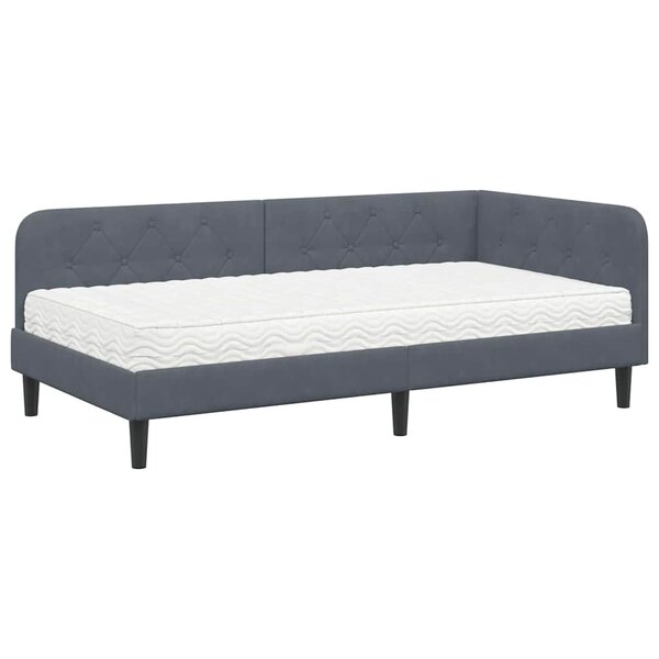 vidaXL Cadre de lit d'angle Gris foncé 90 x 190 cm Velours