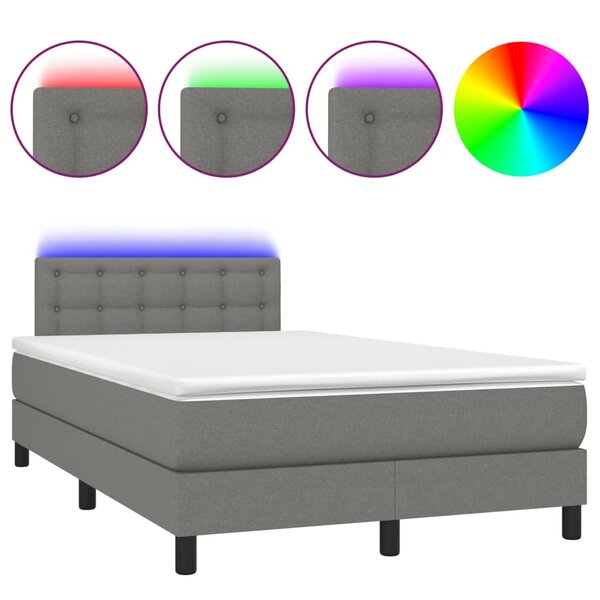 vidaXL Sommier à lattes de lit matelas LED gris foncé 120x190 cm tissu