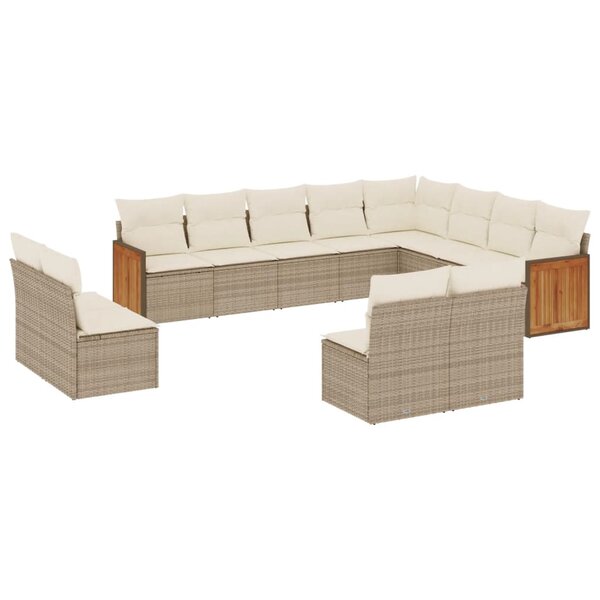 vidaXL Salon de jardin avec coussins 12 Pièces beige résine tressée