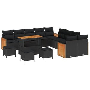 vidaXL Ensemble de canapé de jardin avec coussin 14 Pièces Noir