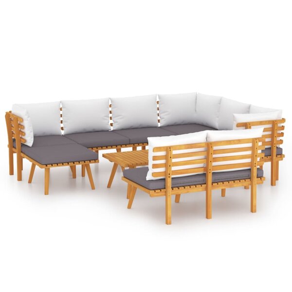 vidaXL Salon de jardin 9 Pièces avec coussins Bois d'acacia solide