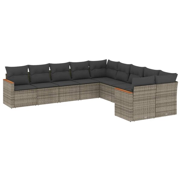 vidaXL Salon de jardin avec coussins 10 Pièces gris résine tressée