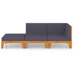 vidaXL Salon de jardin 3 Pièces avec coussins Bois d'acacia solide