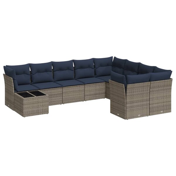 vidaXL Salon de jardin 10 Pièces avec coussins gris résine tressée