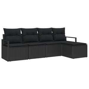 Ensemble de canapé de jardin de 5 pièces avec coussins en rotin poly noir