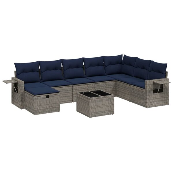vidaXL Salon de jardin 9 Pièces avec coussins gris résine tressée