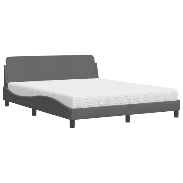 vidaXL Lit avec matelas Dover gris foncé 160x200 cm tissu
