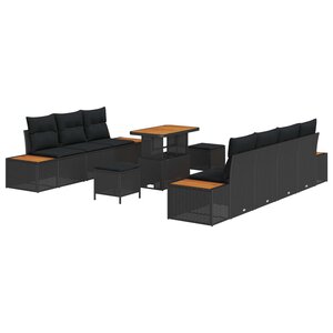 vidaXL Ensemble de canapé de jardin avec coussin 10 Pièces Noir