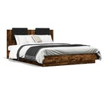 vidaXL Cadre de lit tête de lit et lumières LED chêne fumé 120x200 cm