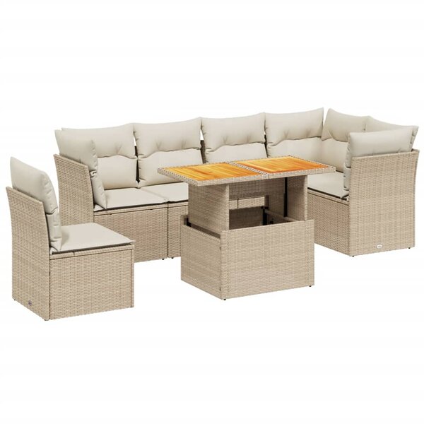 vidaXL Salon de jardin avec coussins 7 Pièces beige résine tressée