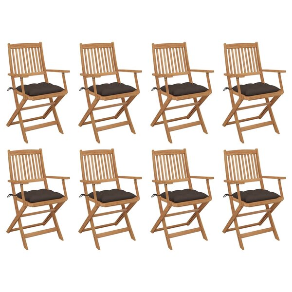 vidaXL Chaises pliables d'extérieur et coussins lot de 8 Bois d'acacia