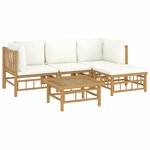 vidaXL Salon de jardin 5 Pièces avec coussins blanc crème bambou