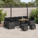 vidaXL Ensemble de canapé de jardin 10 pièces avec coussins en rattan poly noir acacia