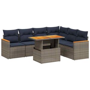 vidaXL Salon de jardin 7 Pièces avec coussins gris résine tressée