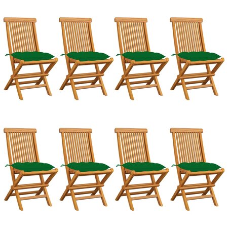 vidaXL Chaises de jardin avec coussins vert 8 Pièces Bois de teck massif