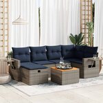 vidaXL Salon de jardin avec coussins 7 Pièces gris résine tressée