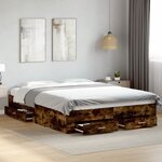 vidaXL Cadre de lit avec tiroirs sans matelas chêne fumé 150x200 cm
