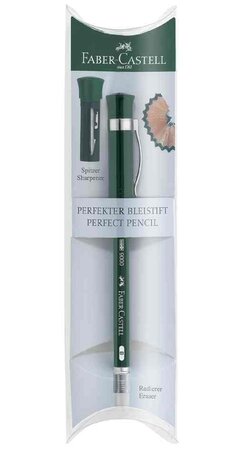 Kit Crayon CASTELL 9000 Perfect Pencil + gomme + capuchon taille-crayon B Vert FABER-CASTELL