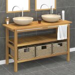 vidaXL Armoire de salle de bain et lavabos en marbre crème Teck massif