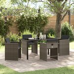 vidaXL Ensemble de salle à manger de jardin 5 pièces avec coussins gris en poly rotin