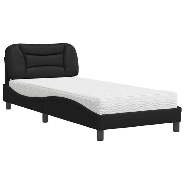 vidaXL Lit avec matelas noir 90x200 cm similicuir