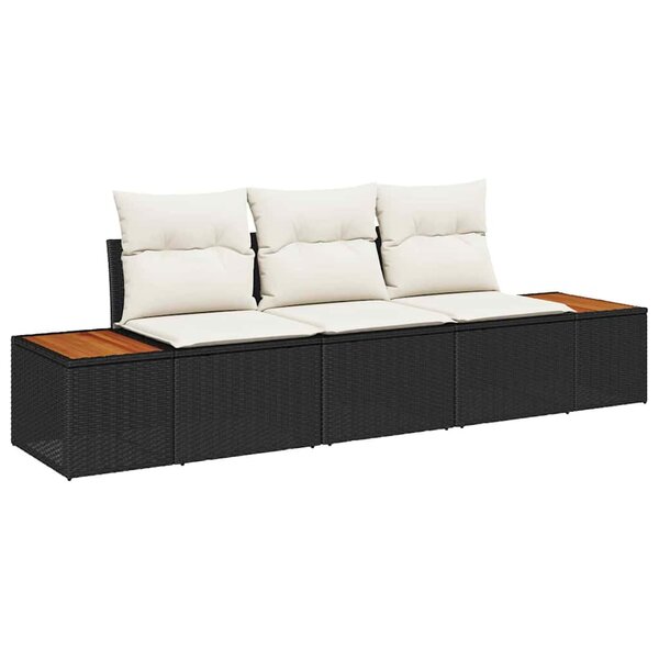 vidaXL Ensemble de canapé de jardin 3 Pièces Noir et crème Poly rotin