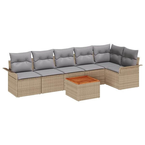 vidaXL Ensemble de canapé de jardin 7 Pièces Beige Poly rotin