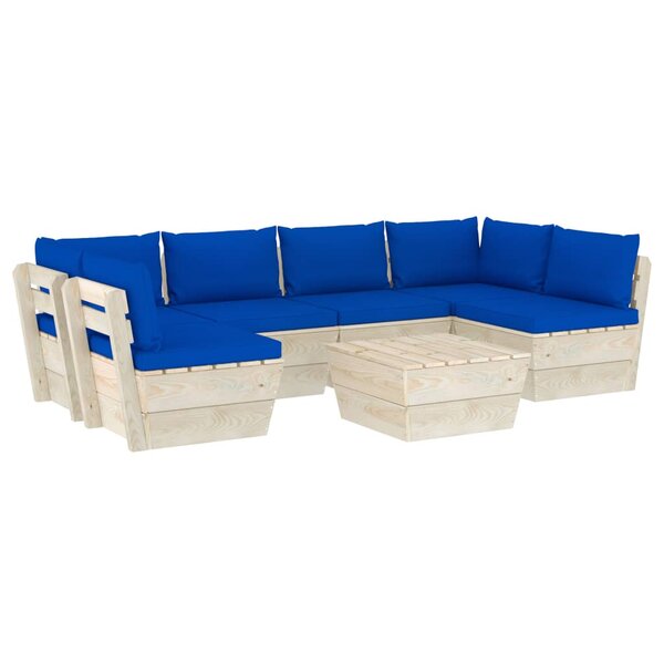 vidaXL Salon de jardin palette 7 Pièces avec coussins bois d'épicéa