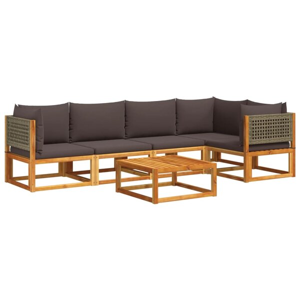 vidaXL Ensemble de canapés de jardin 6 pièces avec coussins en bois d'acacia et rotin