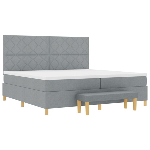 vidaXL Lit box spring avec matelas et banc gris clair 200x200 cm tissu