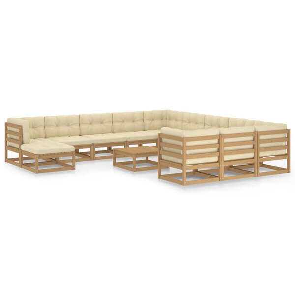 vidaXL Salon de jardin 13 Pièces avec coussins Marron miel Bois de pin