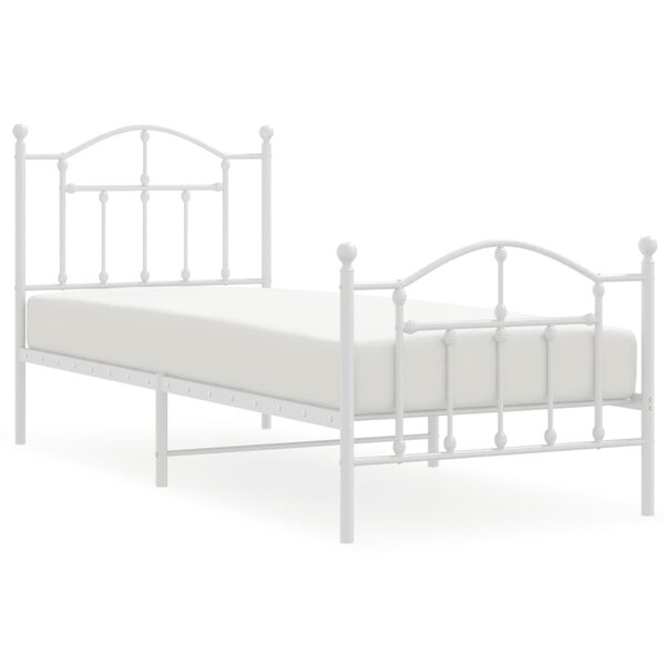 vidaXL Cadre de lit métal avec tête de lit/pied de lit blanc 90x200 cm